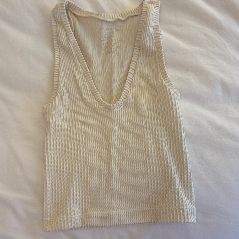 Free People Cream Ribbed Scoop Tank